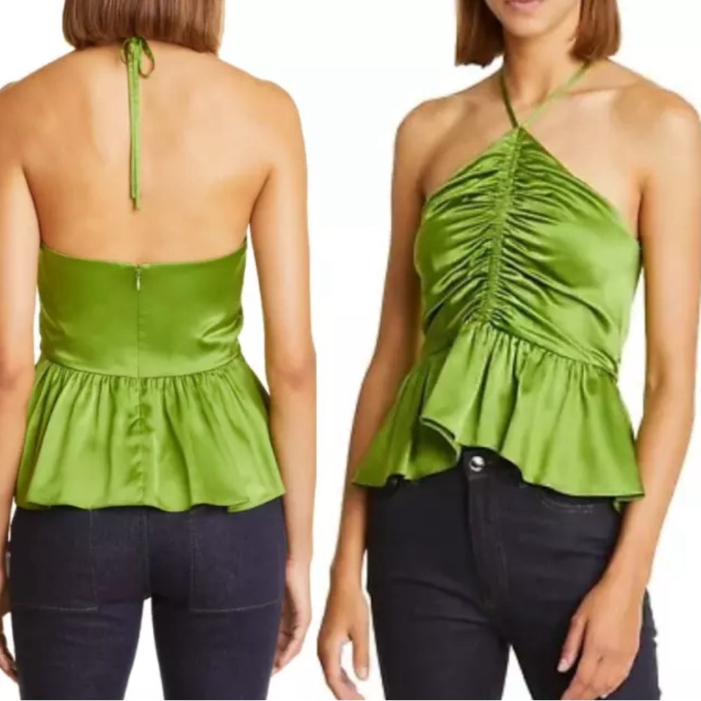 NWT cinq a sept SILK Blend Colby Peplum Stretch Silk Halter Neck Tank Top XS